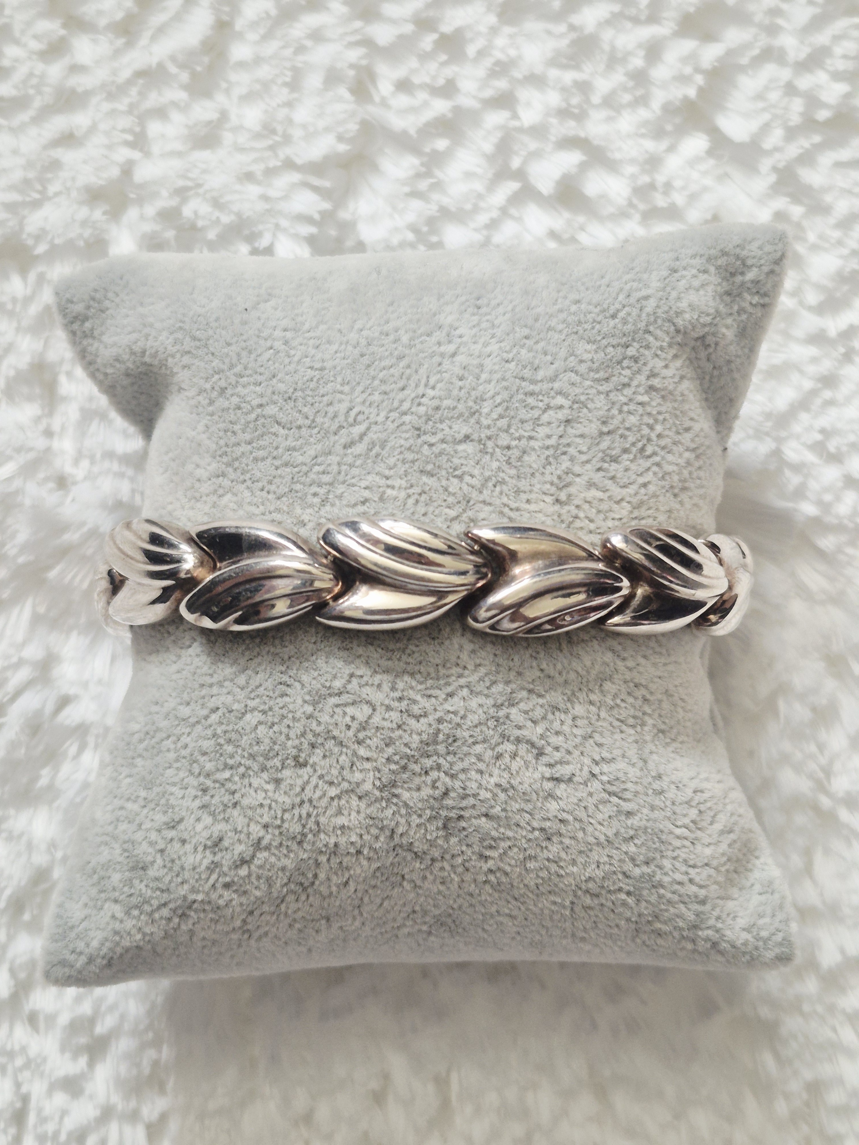 Vintage Sterling Silver Leaf Link Bracelet